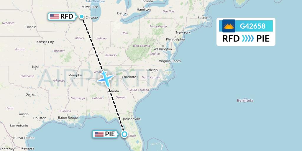G42658 Allegiant Air Flight Map: Chicago to St. Petersburg