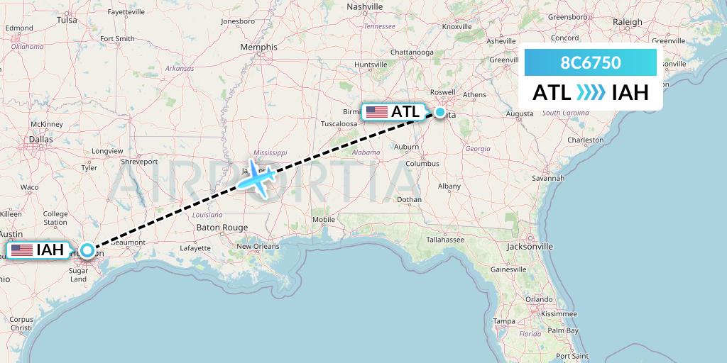 8C6750 Air Transport International Flight Map: Atlanta to Houston