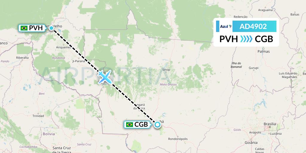 AD4902 Azul Brazilian Airlines Flight Map: Porto Velho to Cuiaba
