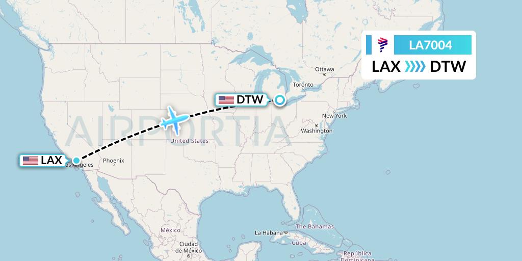LA7004 LAN Airlines Flight Map: Los Angeles to Detroit