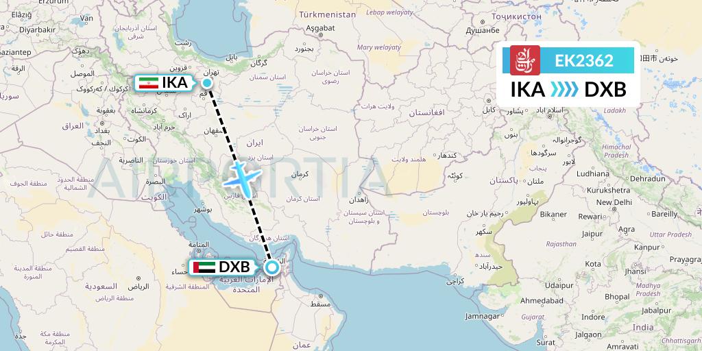 EK2362 Emirates Flight Map: Tehran to Dubai