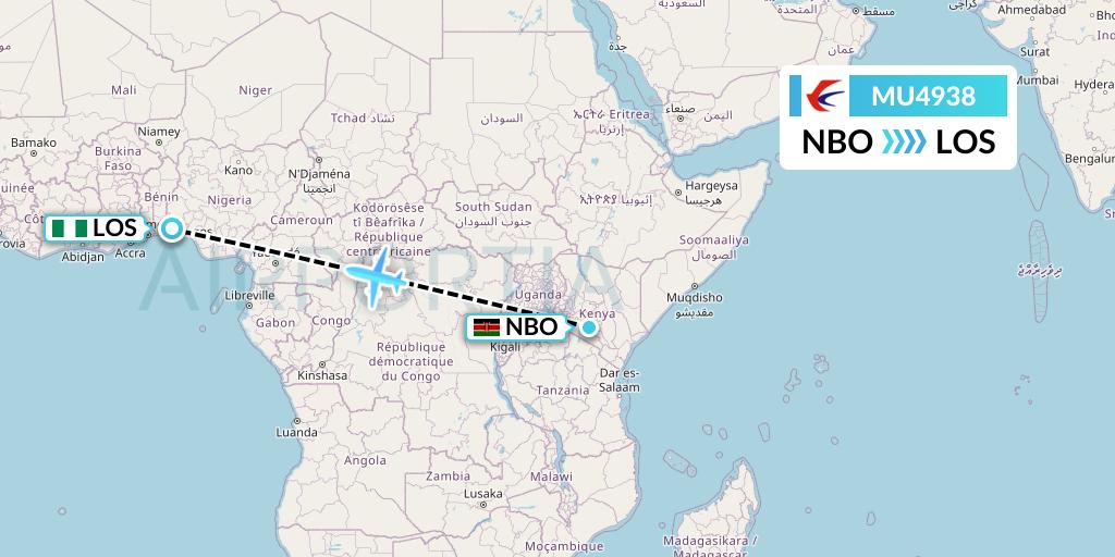 MU4938 China Eastern Airlines Flight Map: Nairobi to Lagos