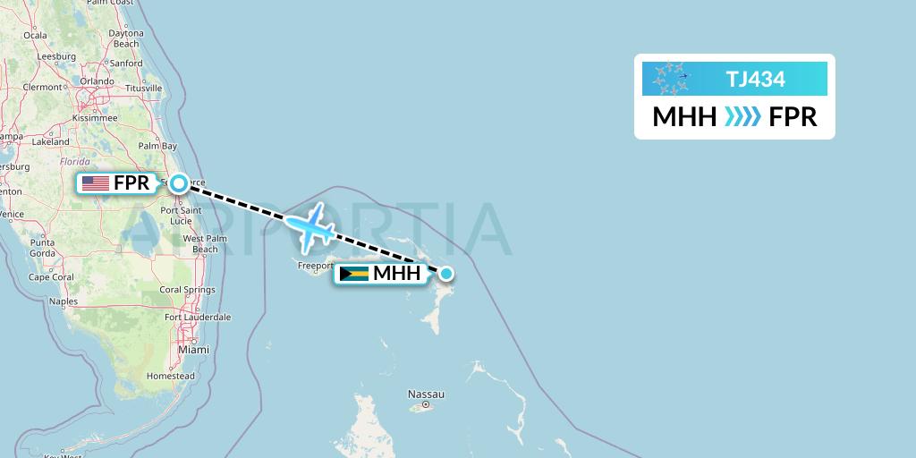 TJ434 Tradewind Aviation Flight Map: Marsh Harbour to Fort Pierce