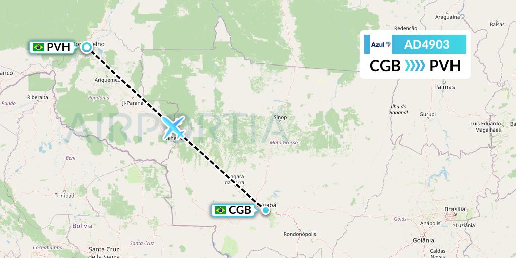 AD4903 Azul Brazilian Airlines Flight Map: Cuiaba to Porto Velho
