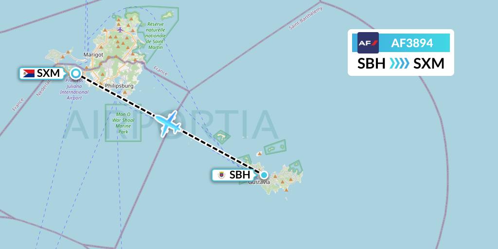 AF3894 Air France Flight Map: St. Jean to Sint Maarten