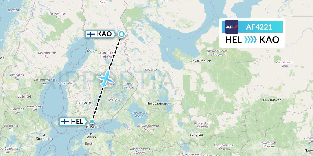 AF4221 Air France Flight Map: Helsinki to Kuusamo
