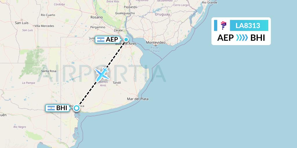 LA8313 LAN Airlines Flight Map: Buenos Aires to Bahia Blanca