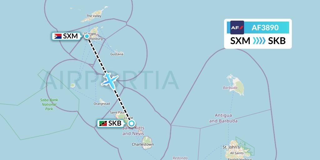 AF3890 Air France Flight Map: Sint Maarten to Basseterre