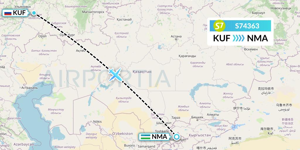S74363 S7 Airlines Flight Map: Samara to Namangan