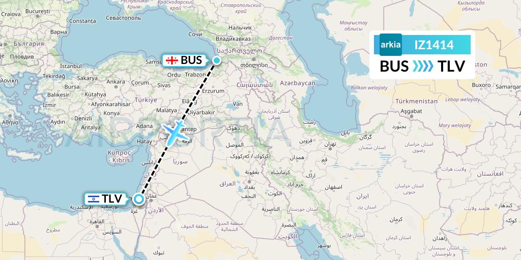 IZ1414 Arkia Israeli Airlines Flight Map: Batumi to Tel Aviv