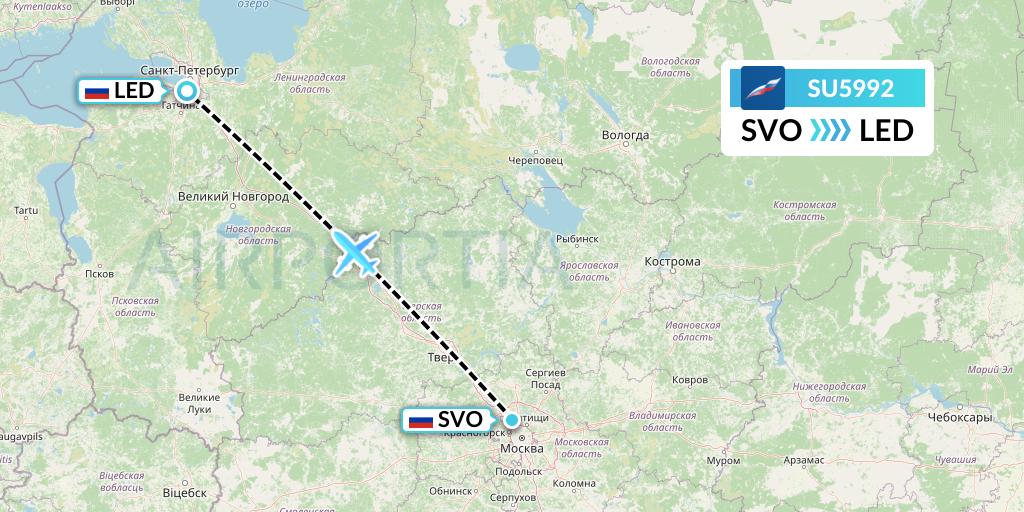SU5992 Aeroflot Flight Map: Moscow to St. Petersburg