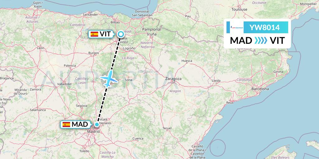 YW8014 Air Nostrum Flight Map: Madrid to Vitoria