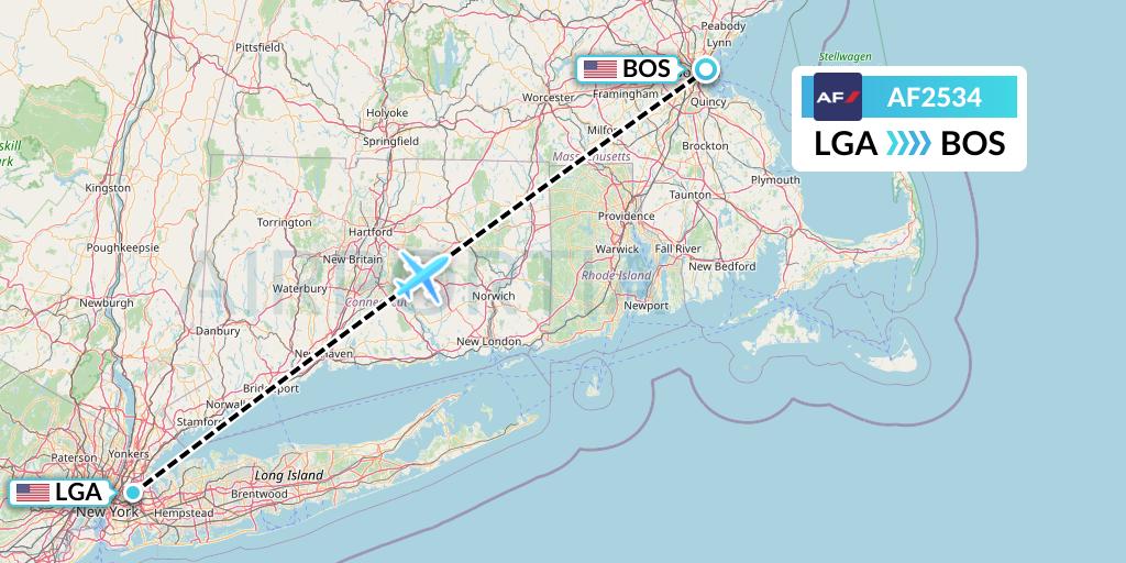 AF2534 Air France Flight Map: New York to Boston