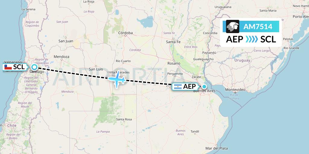 AM7514 Aeromexico Flight Map: Buenos Aires to Santiago