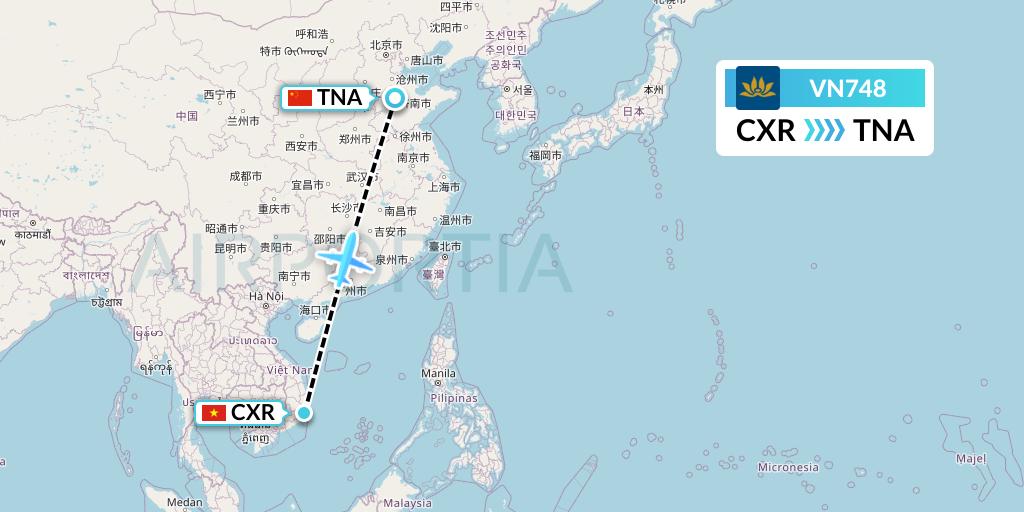 VN748 Vietnam Airlines Flight Map: Nha Trang to Jinan