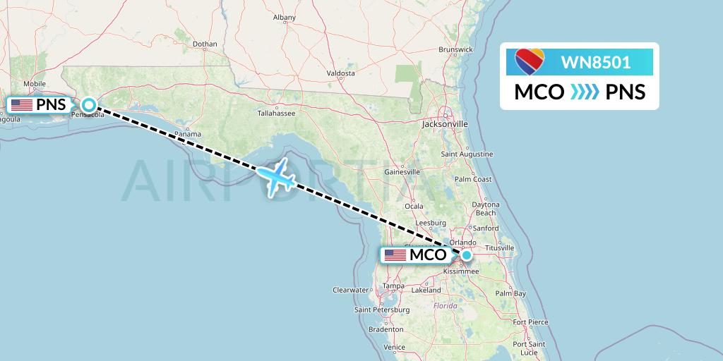 WN8501 Southwest Airlines Flight Map: Orlando to Pensacola