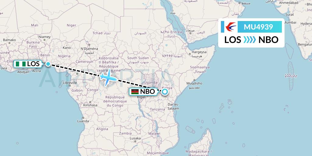 MU4939 China Eastern Airlines Flight Map: Lagos to Nairobi