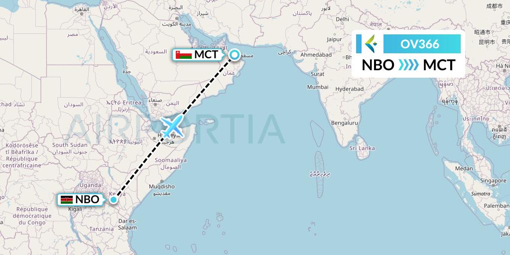 OV366 SalamAir Flight Map: Nairobi to Muscat
