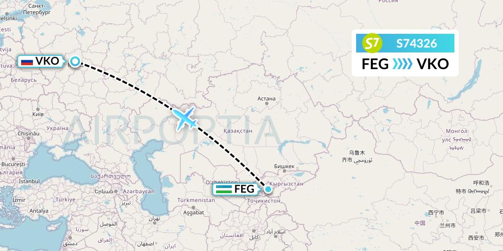 S74326 S7 Airlines Flight Map: Fergana to Moscow
