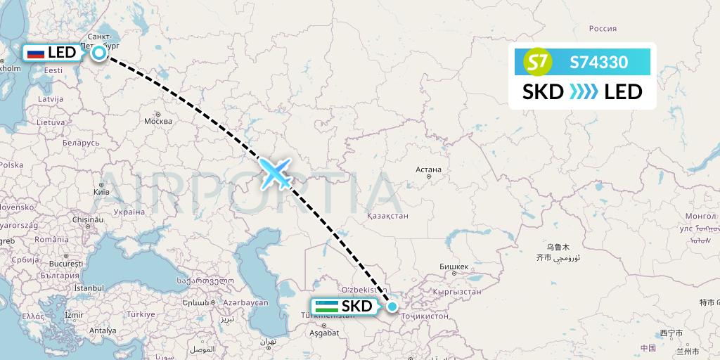 S74330 S7 Airlines Flight Map: Samarkand to St. Petersburg