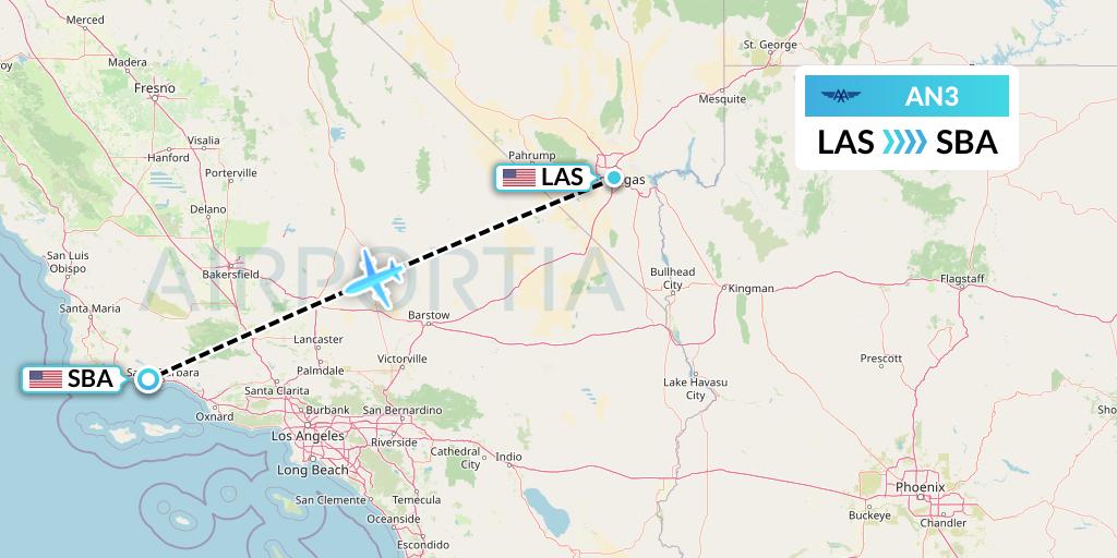 AN3 Advanced Air Flight Map: Las Vegas to Santa Barbara