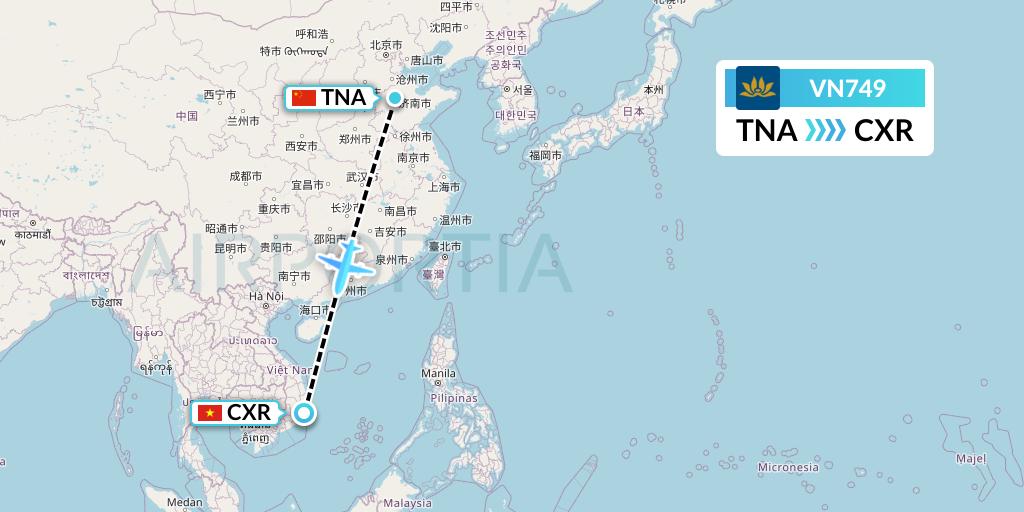 VN749 Vietnam Airlines Flight Map: Jinan to Nha Trang