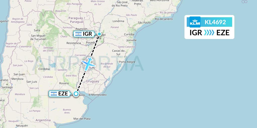 KL4692 KLM Flight Map: Puerto Iguazu to Buenos Aires