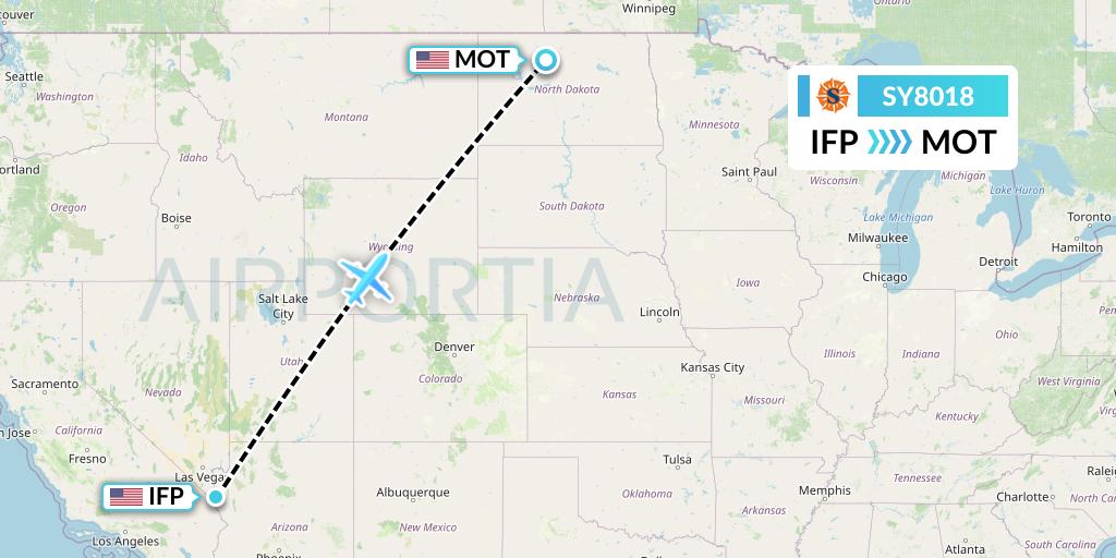 SY8018 Sun Country Airlines Flight Map: Bullhead City to Minot