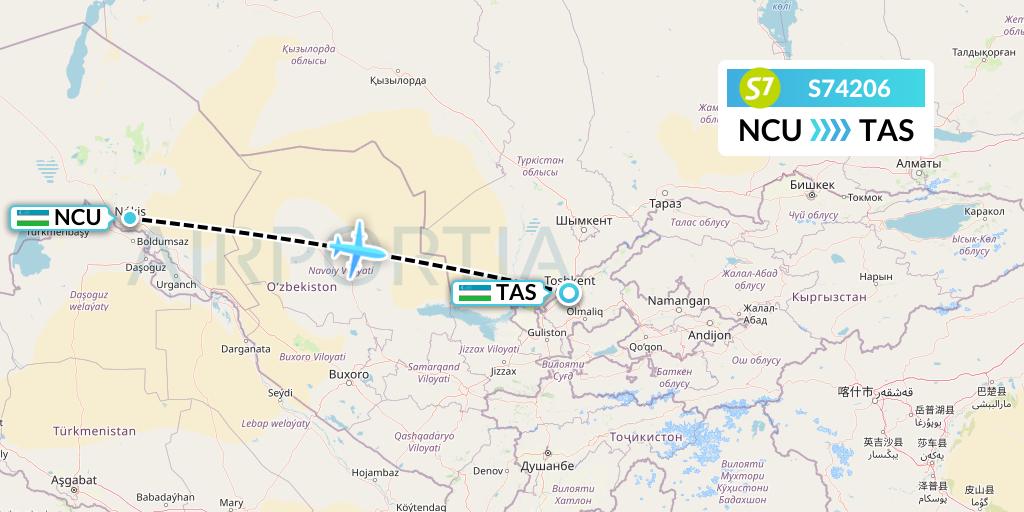 S74206 S7 Airlines Flight Map: Nukus to Tashkent