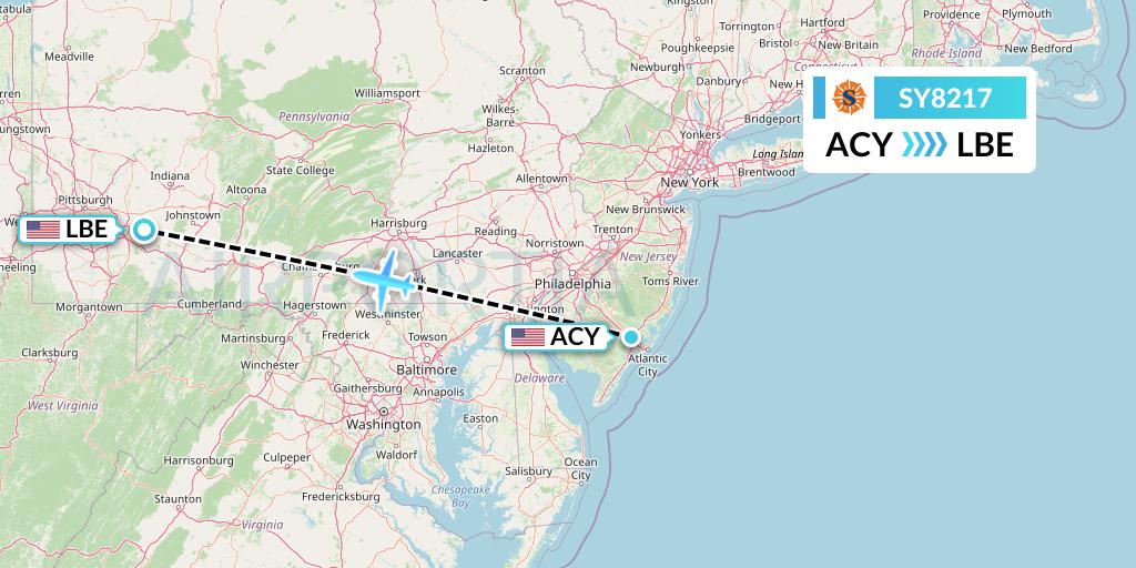 SY8217 Sun Country Airlines Flight Map: Atlantic City to Latrobe
