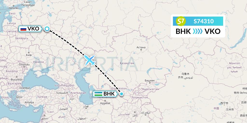 S74310 S7 Airlines Flight Map: Bukhara to Moscow