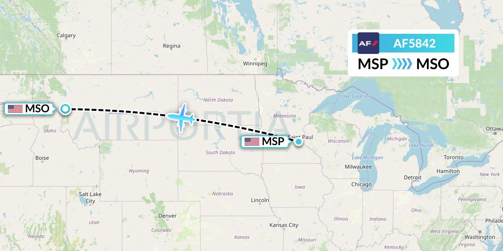 AF5842 Air France Flight Map: Minneapolis to Missoula