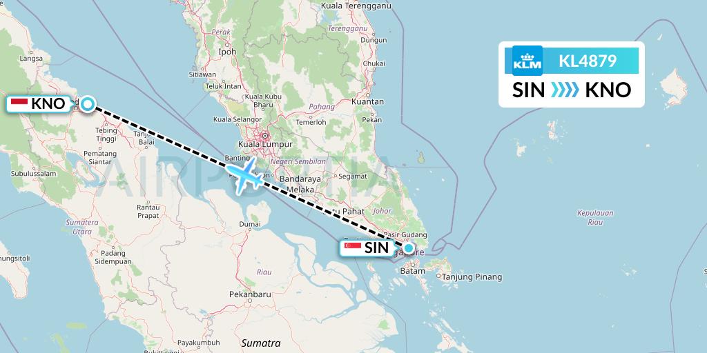 KL4879 KLM Flight Map: Singapore to Medan