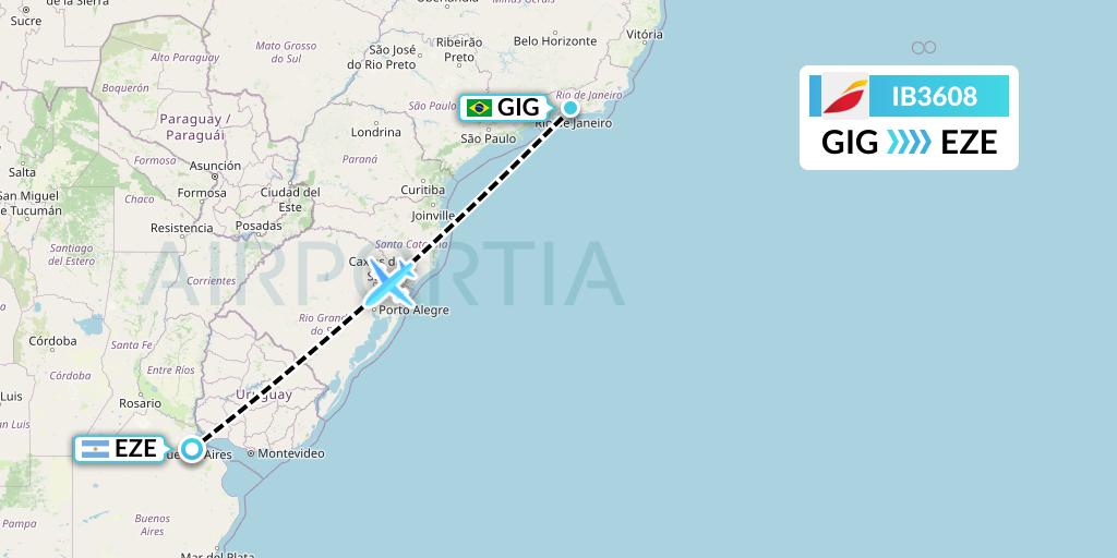 IB3608 Iberia Flight Map: Rio de Janeiro to Buenos Aires
