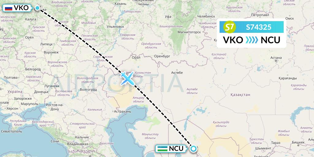 S74325 S7 Airlines Flight Map: Moscow to Nukus