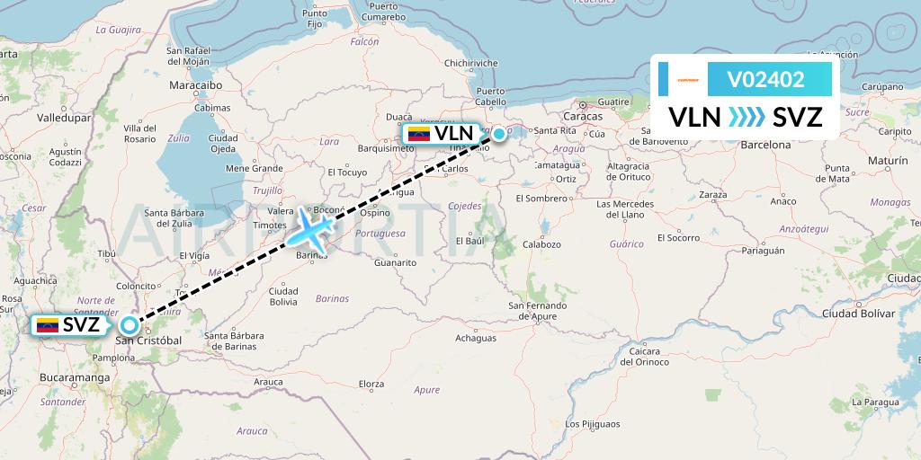 V02402 Conviasa Flight Map: Valencia to Venezuela