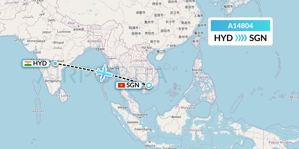 A14804 A.p.g. Distribution Systems Flight Map: Hyderabad to Ho Chi Minh City