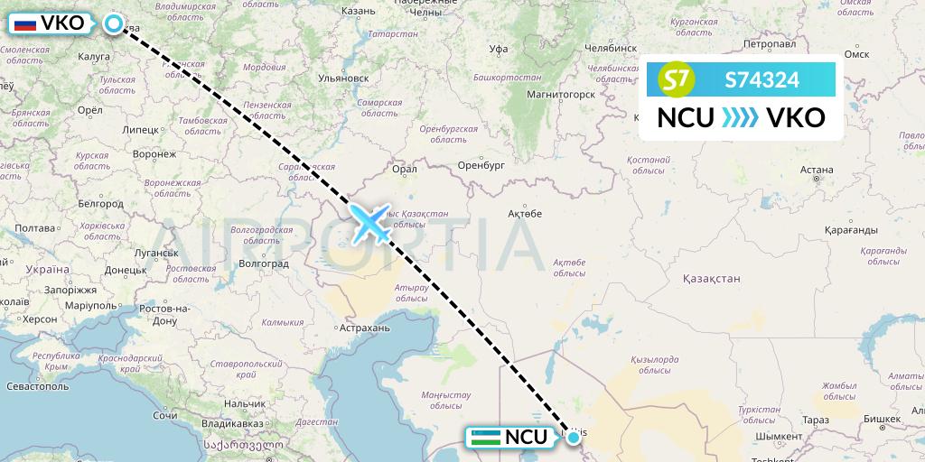 S74324 S7 Airlines Flight Map: Nukus to Moscow