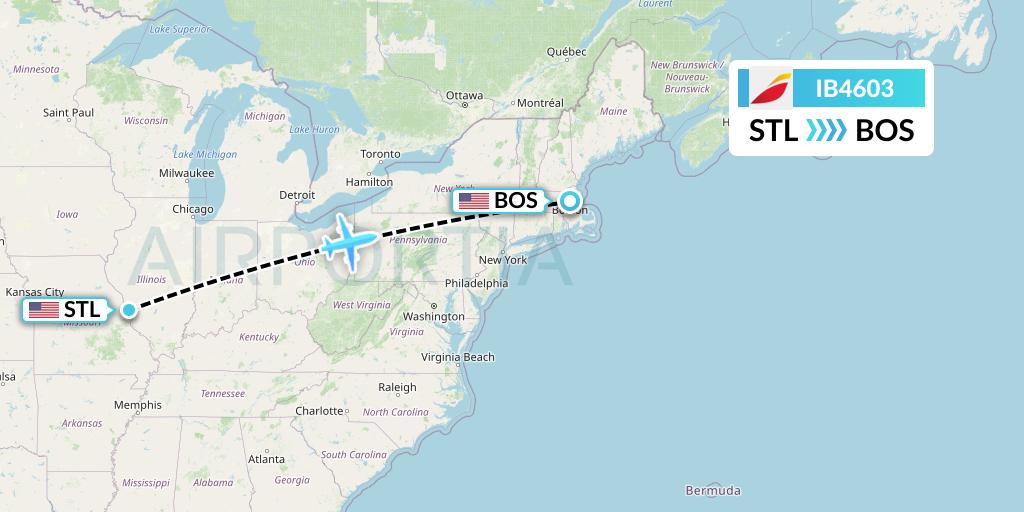 IB4603 Iberia Flight Map: St. Louis to Boston
