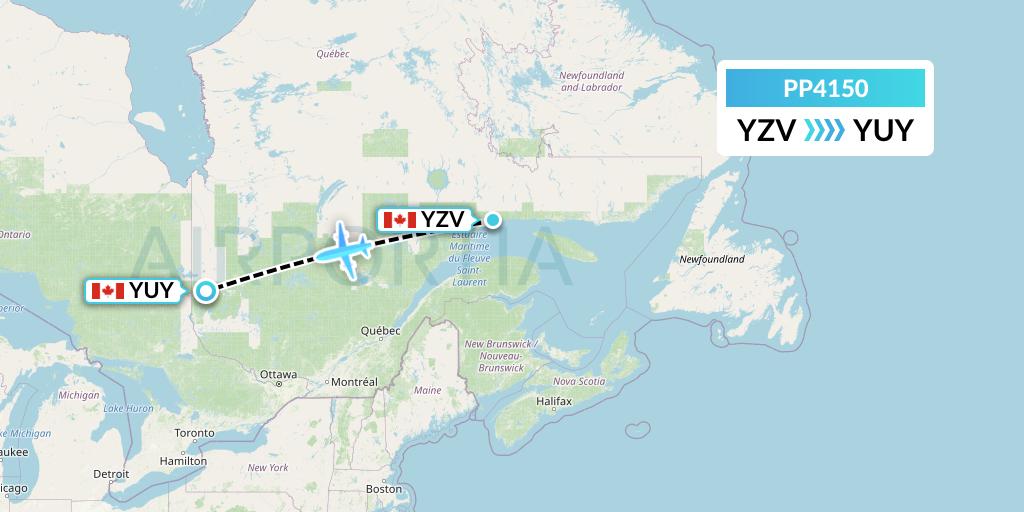 PP4150 Jet Aviation Business Jets Flight Map: Sept-Iles to Rouyn