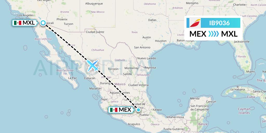 IB9036 Iberia Flight Map: Mexico City to Mexicali
