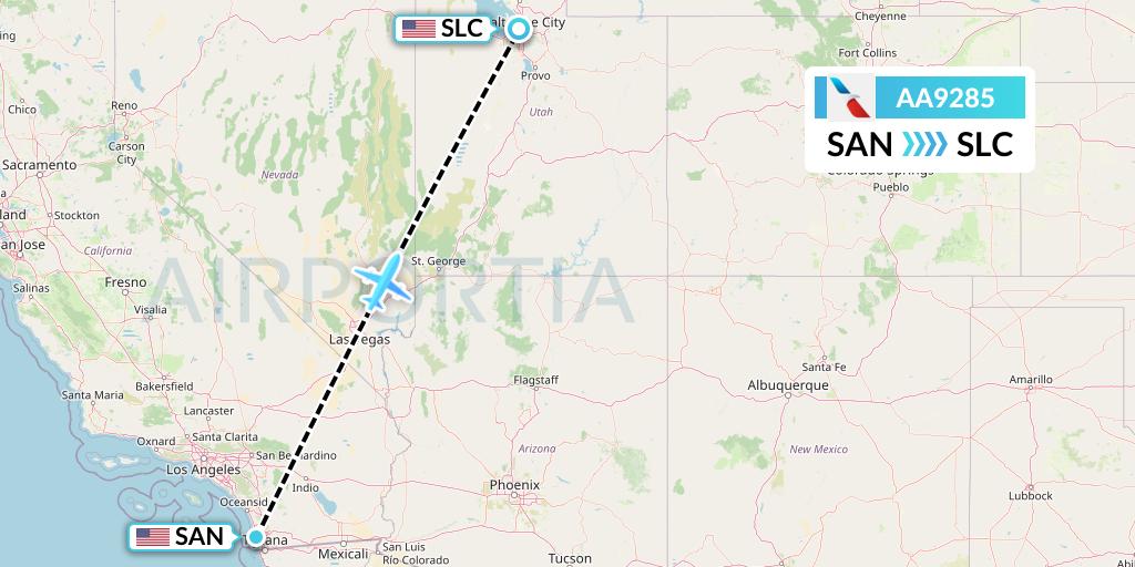 AA9285 American Airlines Flight Map: San Diego to Salt Lake City