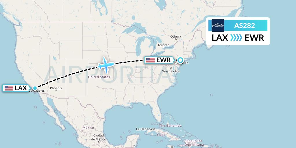 AS282 Alaska Airlines Flight Map: Los Angeles to New York