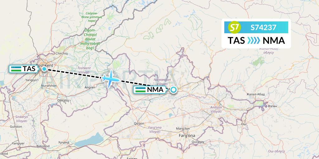 S74237 S7 Airlines Flight Map: Tashkent to Namangan