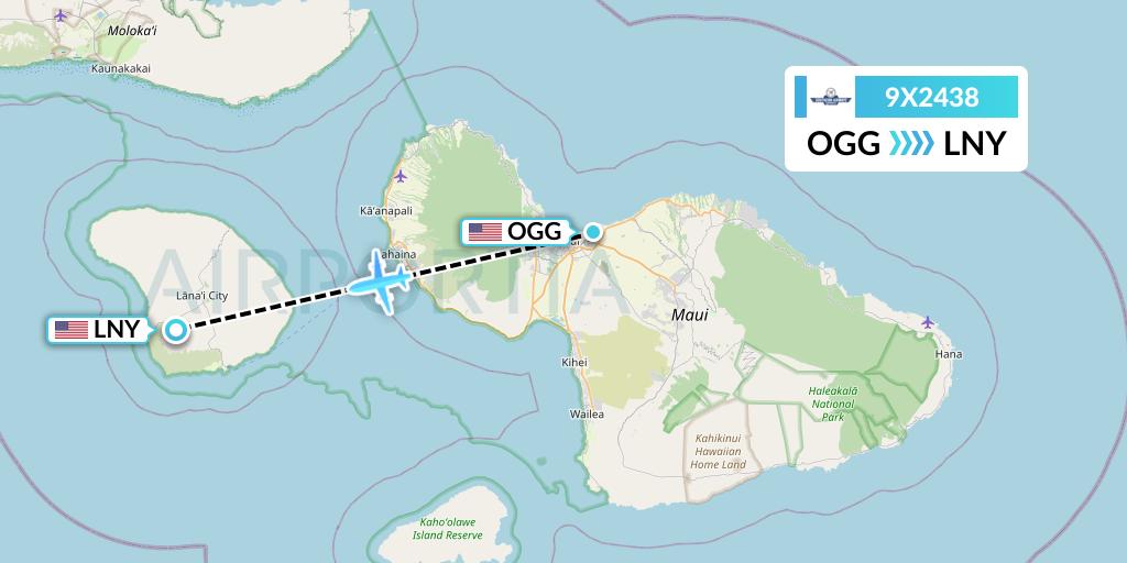 9X2438 Southern Airways Express Flight Map: Kahului to Lanai