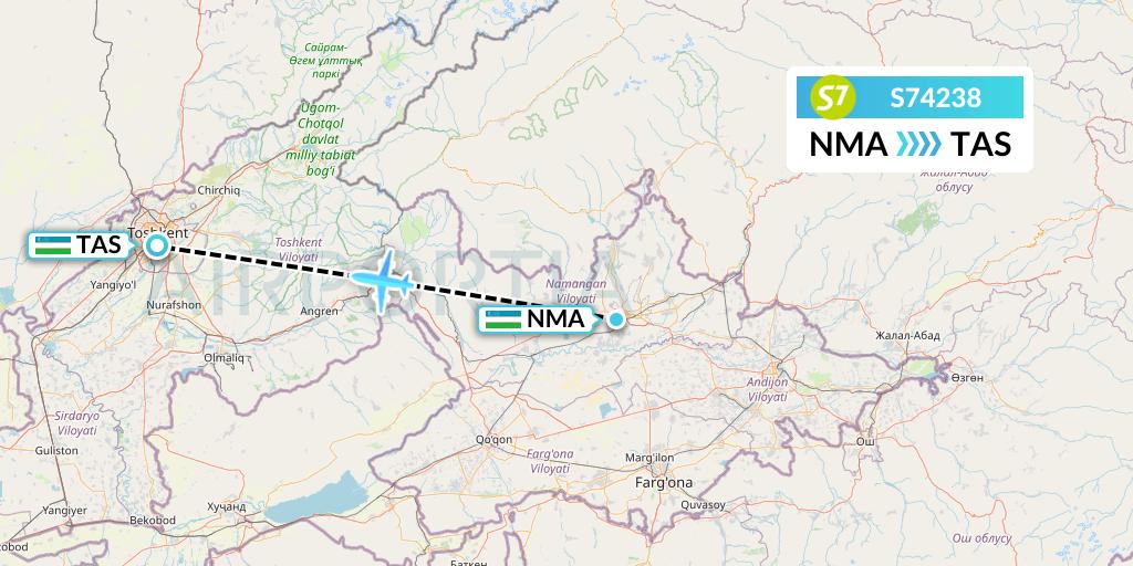 S74238 S7 Airlines Flight Map: Namangan to Tashkent