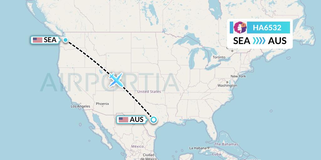HA6532 Hawaiian Airlines Flight Map: Seattle to Austin