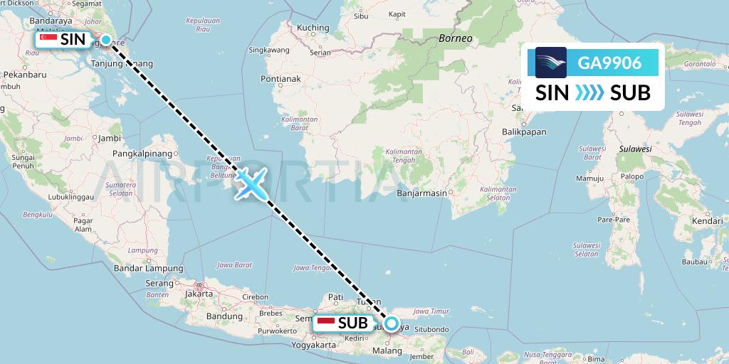GA9906 Garuda Indonesia Flight Map: Singapore to Surabaya