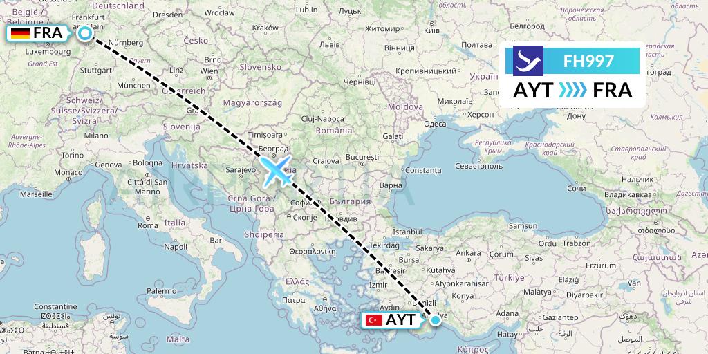 FH997 Freebird Airlines Flight Map: Antalya to Frankfurt