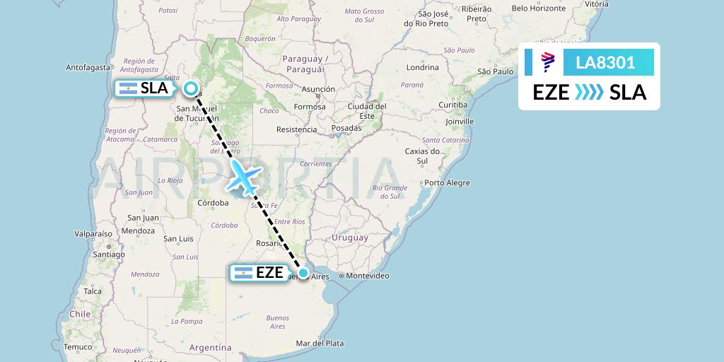 LA8301 LAN Airlines Flight Map: Buenos Aires to Salta